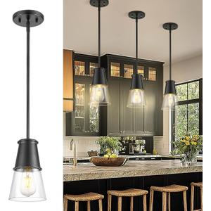 Beionxii Black Pendant Light with Cone Shade, Clear Glass Pendant Light, Modern Pendant Light Fixtures for Kitchen, Sink, Bar, Dining Room, Bedroom, Foyer, BX-PLMB01-CG
