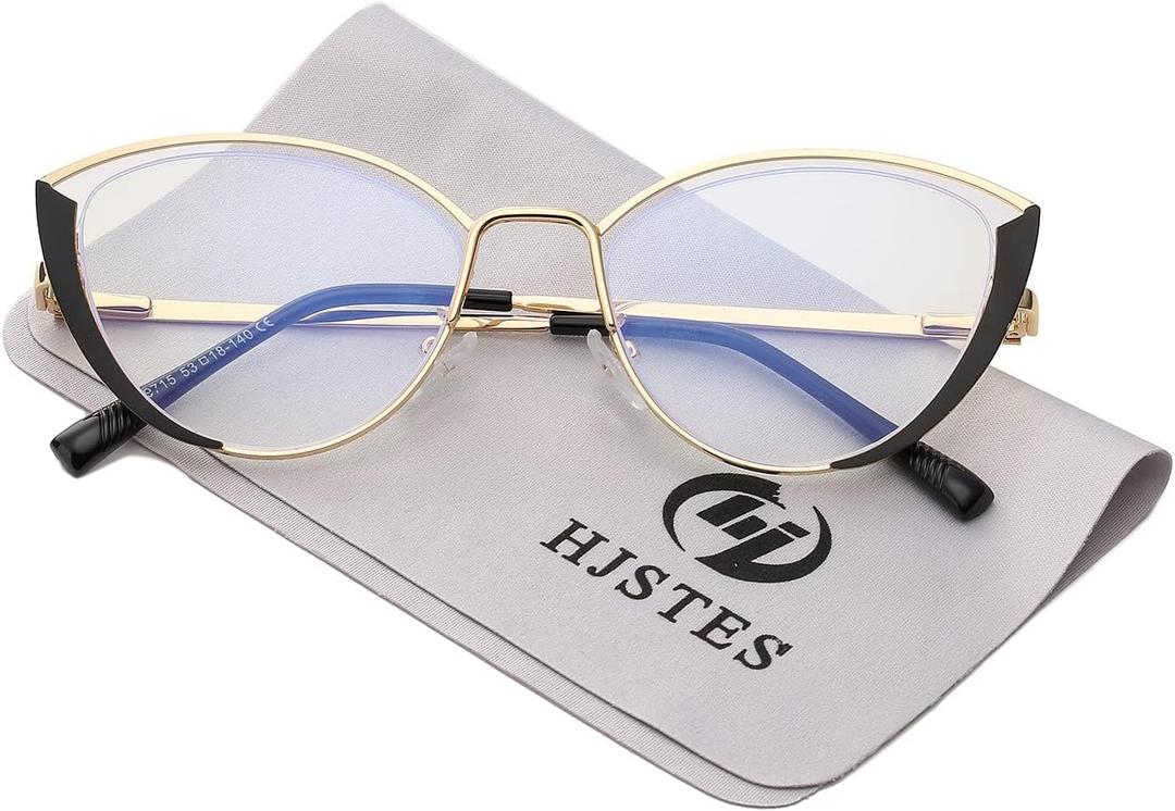 HJSTES Blue Light Blocking Glasses Women Trendy Cat Eye Metal Frame Computer Reading Eyewear(Black)