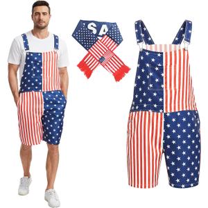 GYQMBT Unisex American Flag Overalls,4th of July Outfit Romper Bib Shorts,Jumpsuits Coveralls, Medium