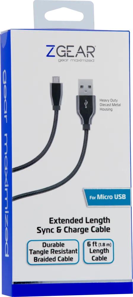 6 Foot Braided Nylon Micro Black Chrome USB Charge/Sync Cable