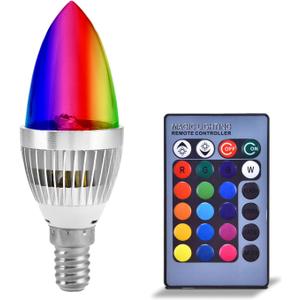 Pilipane E14 Color Changing Light Bulb, 3W RGBW Bulb Candle Base with LED Bulbs, Smart Light Bulbs for Home, Party, Christmas for Mood Lighting