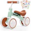 Balance Bike 1 Year Old, 10-24 Months Baby Balance Bike Toys, No Pedal Infant 4 Wheels Toddler Bike, Toddler Ride On Toys, Three Free Cartoon Stickers, First Birthday Gift for Boys Girls (Light Green)