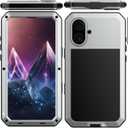for iPhone 16 Case Heavy Duty Metal Shockproof Tough Armour Silver