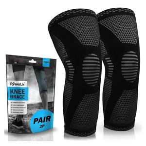 POWERLIX Knee Compression Sleeve (Pair) - Best Knee Brace for Knee Pain for Men & Women – Knee Support for Running, Basketball, Volleyball, Weightlifting, Gym, Workout, Sports - (Black S)