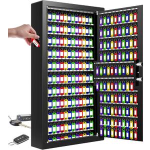 254 Keys Digital Key Lock Box Wall Mount with Code, Heavy Duty Anti-Theft Key Lock Box with Side Drop Slot and Colorful Key Tags for Car Garage House Rental Office, 254 Position Key Cabinet