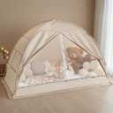 Alvantor Bed Tent Twin Size, Blackout Privacy Sleep Tent for Kids and Adults, Mesh Indoor Floor Tent with Zippered Doors, Easy Setup & Portable Bed Canopy for Bedroom and Travel 39W x 75L (Beige)