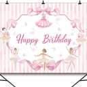 7x5 FT Ballet Girls Happy Birthday Backdrop Ballerina Birthday Party Decorations Ballerina Party Banners Ballet Themed Hanging Background for Girls Tutu Dance Party Supplies