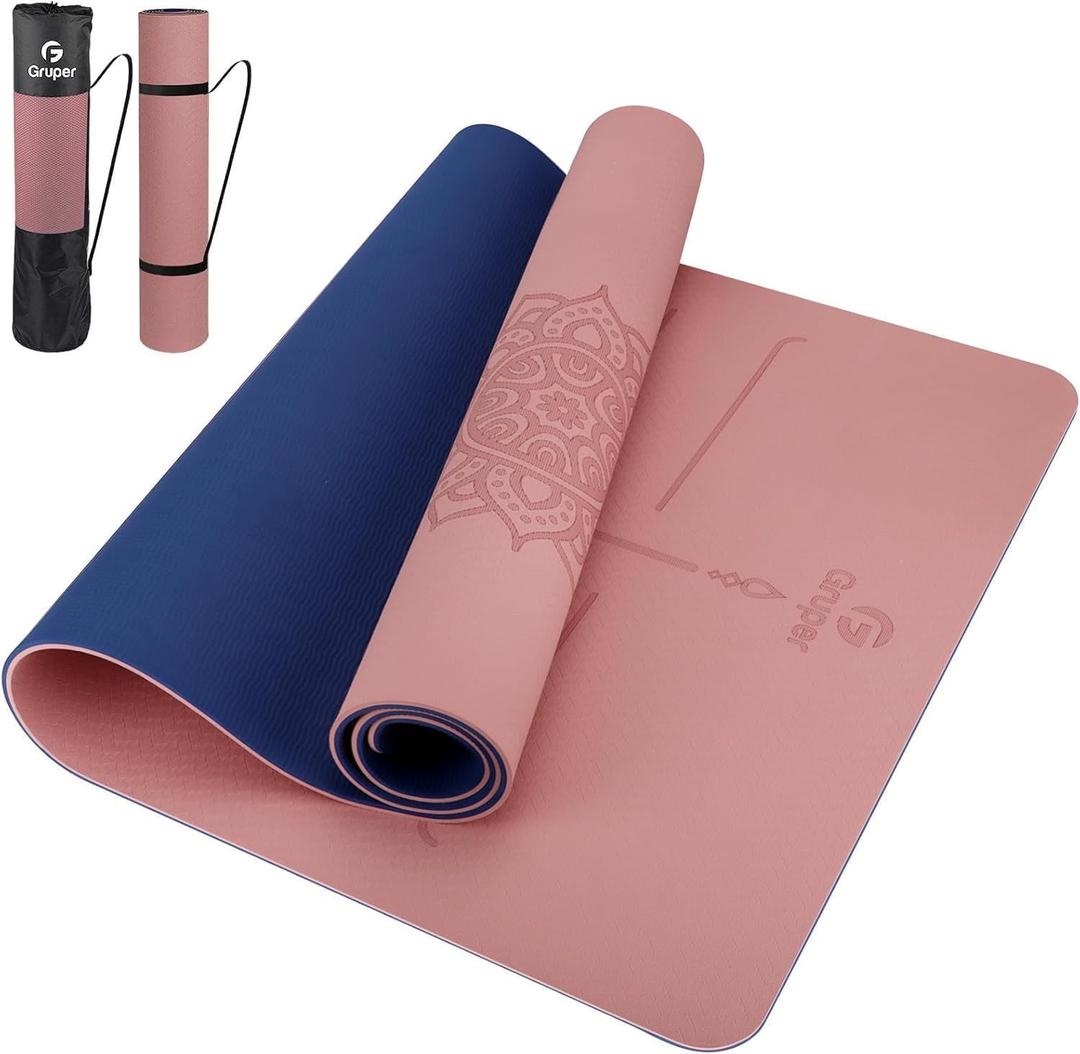 Yoga Mat Non Slip TPE Thick Yoga Mat with Alignment Mark, Large Size 72"L x 32"W x 0.32"Th or 0.24"Th, Anti-Tear Exercise & Fitness Mat for Yoga, Pilates & Floor Workouts (Pink, Thickness-8mm)