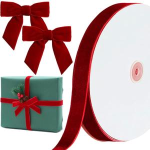 Christmas Burgundy Velvet Ribbon, 1 Inch x 30 Yard Vintage Single Face Spool Satin Velvet Ribbon for Christmas Wreath Decoration DIY Bow Craft Gift Wrapping Wedding Ornaments Party Home Decor