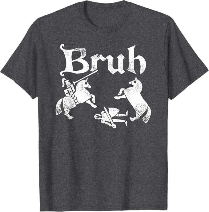 Funny Renfaire Bruh Knight Silhouette Jousting T-Shirt, Size Small