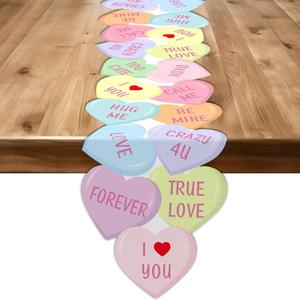 Valentine Table Runner Colorful Love Heart 72x13inch Conversation Candy Heart Valentines Table Runner Cover Kitchen Dining Decor for Wedding Engagement Anniversary Home Party Decoration