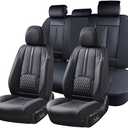 Car Seat Covers Full Set, Leather Seat Cover for Car with Lumbar Support, Black Seat Covers for Front and Back, Waterproof Car Seat Protector Car Seat Cushion Universal Fit for Most Vehicles