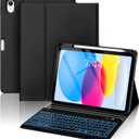 OYEEICE for iPad 11th (A16) &10th Generation Case with Keyboard - 7 Color Backlit Wireless Detachable Folio Keyboard Cover with Pencil Holder for iPad 11 inch A16 2025 10th Gen 10.9'' 2022 - Black (Classic style)