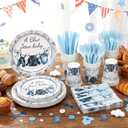 Yungyan 168 Pcs Blue Jean Baby Shower Birthday Party Decoration Disposable Blue Paper Plates Napkins Tableware Set for Boho Rustic Country Bridal Birthday Baby Shower Party Supplies Serves 24