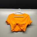 Mizoci Women's Sexy Knot Front Crop Top Deep V Neck Short Sleeve Basic Casual T Shirt
