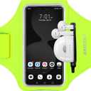 Running Armband with Earphone Bag Cell Phone Armband for iPhone 16 15 Pro 14 Plus 13 11 XR XS, Galaxy S24/S10 Water Resistant Sports Phone Holder Case & Zipper Slot Car Key Holder for 6.7 inch Phone (Green (Up to 6.7'')