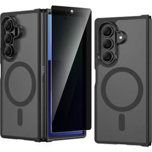 VEGO for Z Fold 7 Case Magnetic [Compatible with MagSafe][with Privacy Screen Protector] Translucent Matte Hard Cover Shockproof Drop Protection Protective Phone Case for Samsung Fold 7 2025- Black