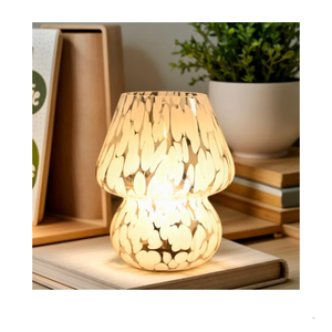 AOMOONOA Mushroom Lamp Small Bedside Table Lamp, Battery Operated Mushroom Desk Lamps with LED Bulb, Translucent Glass White Cordless Lamp for Bedroom Nightstand Living Room