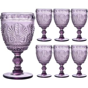 6 Pcs Purple Glasses,Goblet Glasses,Vintage Glassware, Made of Sturdy and Durable Glass Can be Used for Weddings, Everyday Fun Parties and More! (10 Ounces (Set of 6))