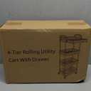 Calmootey 4Tier Rolling Utility Cart with Drawer,Multifunctional Storage Organizer with Plastic Shelf & Metal Wheel,Storage Cart for Kitchen,Bathroom,Living Room,Office,Pink