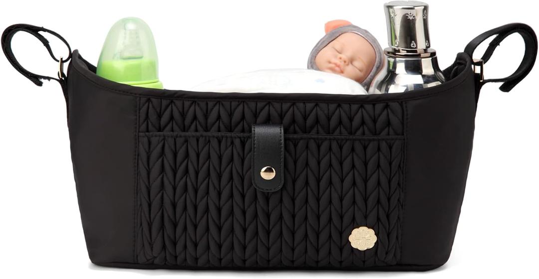 Universal Baby Stroller Organizer,Diaper Caddy Organizer with Adjustable Straps to Fits Nearly Any Strollers (Black)