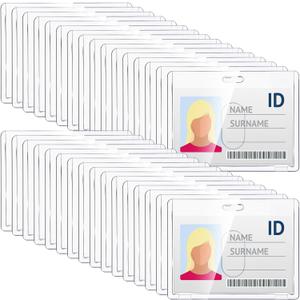 Geyoga 60 Pcs Acrylic ID Badge Holder Clear Plastic Card Holder Heavy Duty Horizontal Badge Holders 2.3 x 3.9 Inches Transparent Card Protector Cover for Office Hospital Products Employees Name Tags