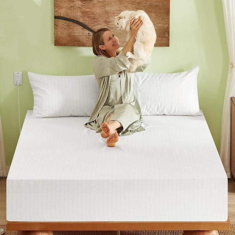 Bamboo Viscose Grounding Sheets, 10% Silver Infused Grounding Cooling Bed Sheets, Silky Breathable Than Cotton for Hot Sleeper, 15 Deep Pocket Grounded Fitted Sheets Only, CK (White)