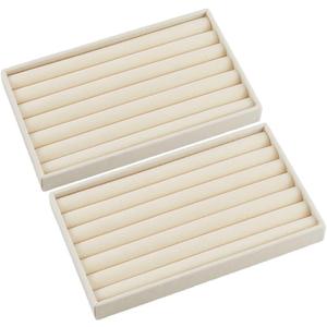 Tray Velvet Beige Jewelry Storage Drawer Stackable Jewelry Organizer Drawer for Drawer Insert Necklaces Bracelets Earrings Rings Storage Display, 8 Packs