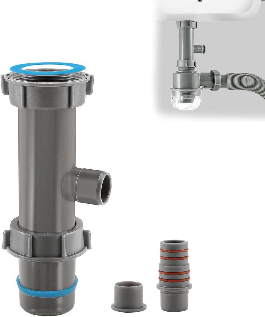 1-1/2 Inch Dishwasher Kitchen Drain Pipe Hose Adapter, Kitchen Sink Drain Pipe 3-Way Adapter Fitting, with Multiple Size Connection Ports, Suitable for kitchen, bathroom, RV (Gray)