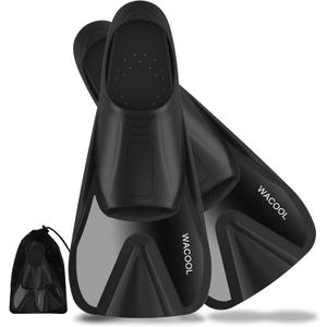 WACOOL Adult Short Light Full Foot Pocket Travel Size Fins Short Blade Fins Flippers for Snorkeling Diving Scuba or Swimming Training (Medium, Black)