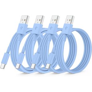 QZIIW 4 Pack Apple USB C Fast Charging Cable 10FT for iPhone 16 15/16 15 Pro/16 15 Pro max/16 15 Plus,USB A to USB C Car Carplay Cord Compatible Galaxy S25 S24,iPad Pro 12.9/11,Air 5th/4th Gen (Light Blue)
