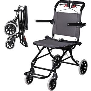 Portable Wheelchair, Lightweight Foldable Transport Chair with Handbrake for Adults and Seniors
