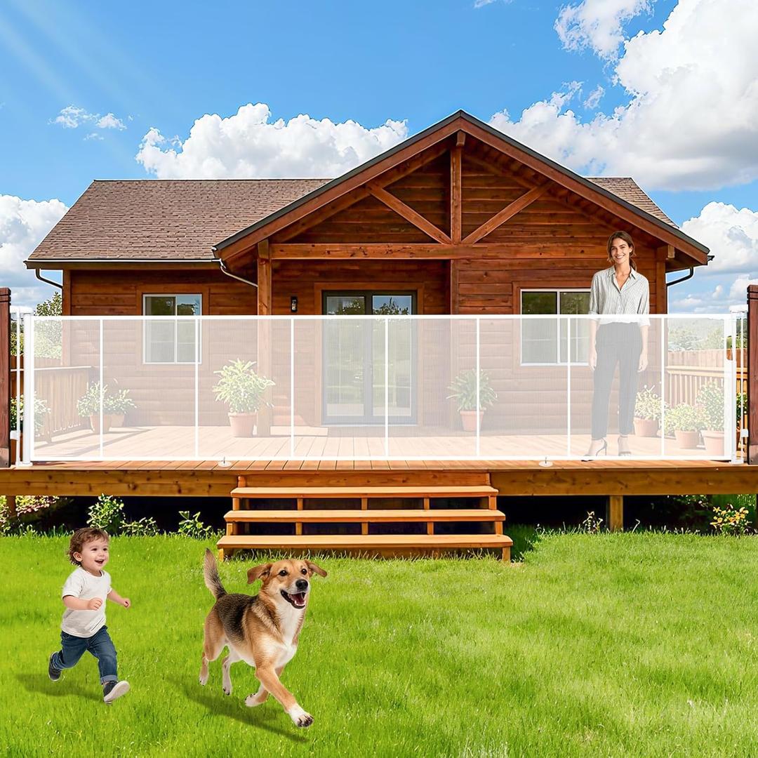 236" Retractable Baby Gate Extra Wide, 41" Tall Retractable Dog Gate for Stairs, Doorways, Decks, Mesh Gate Long Child Gate Pet Gate for Indoor, Outdoor, with Reinforced Mesh Rods, Dual Locks (White)