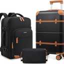 Luggage Sets 3 Piece, Expandable 100% PC Hardshell Suitcase with Spinner Wheels, 20in Suitcase Set with TSA Lock for Women, Carry On Luggage with Travel Backpack (Black)