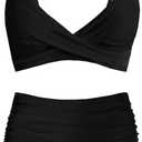 Amy Babe Women's High Waisted Bikini Sets Push Up Twist Front Spaghetti Straps Ruched Two Piece Swimsuit Bathing Suit, Size S