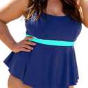 Eytino Plus Size Tankini Swimsuits for Women Colorblock Two Piece Tankini Top with Bikini Bottoms Swimwear 3X