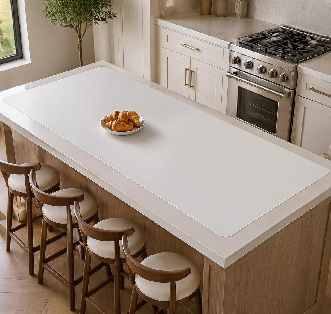 120''x24''(305cmx60cm) Extra Large Silicone Mat for Kitchen Counter, Non-Slip Heat Resistant Countertop Protector, Waterproof Durable Kitchen Mat for Countertops, Semitransparent