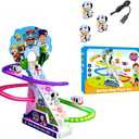 Dogs Climbing Toy Set Electric Light Slide Climbing Toys for Automatic Stairs,Playful Santa Race Game Christmas Roller Climbing Toys with LED Light and Music for Toddlers Boys Girls