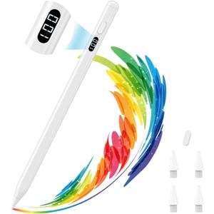 MoKo Stylus Pen for iPad 2018-2025, USB-C Fast Charging Pencil with LED Power Display Tilt Sensitivity for Apple iPad A16/11/10/9/8/7/6, Air 7/6/5/4/3/M3/M2, Pro 13"/12.9"/11"/M4, Mini 7/6/5, White