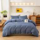 ECOCOTT Denim Blue Duvet Cover King Size, 100% Washed Cotton 1 Duvet Cover with Zipper and 2 Pillowcases, Ultra Soft and Easy Care Breathable Cozy Bedding Set (Denim Blue, King) (Mineral Blue (No Comforter))