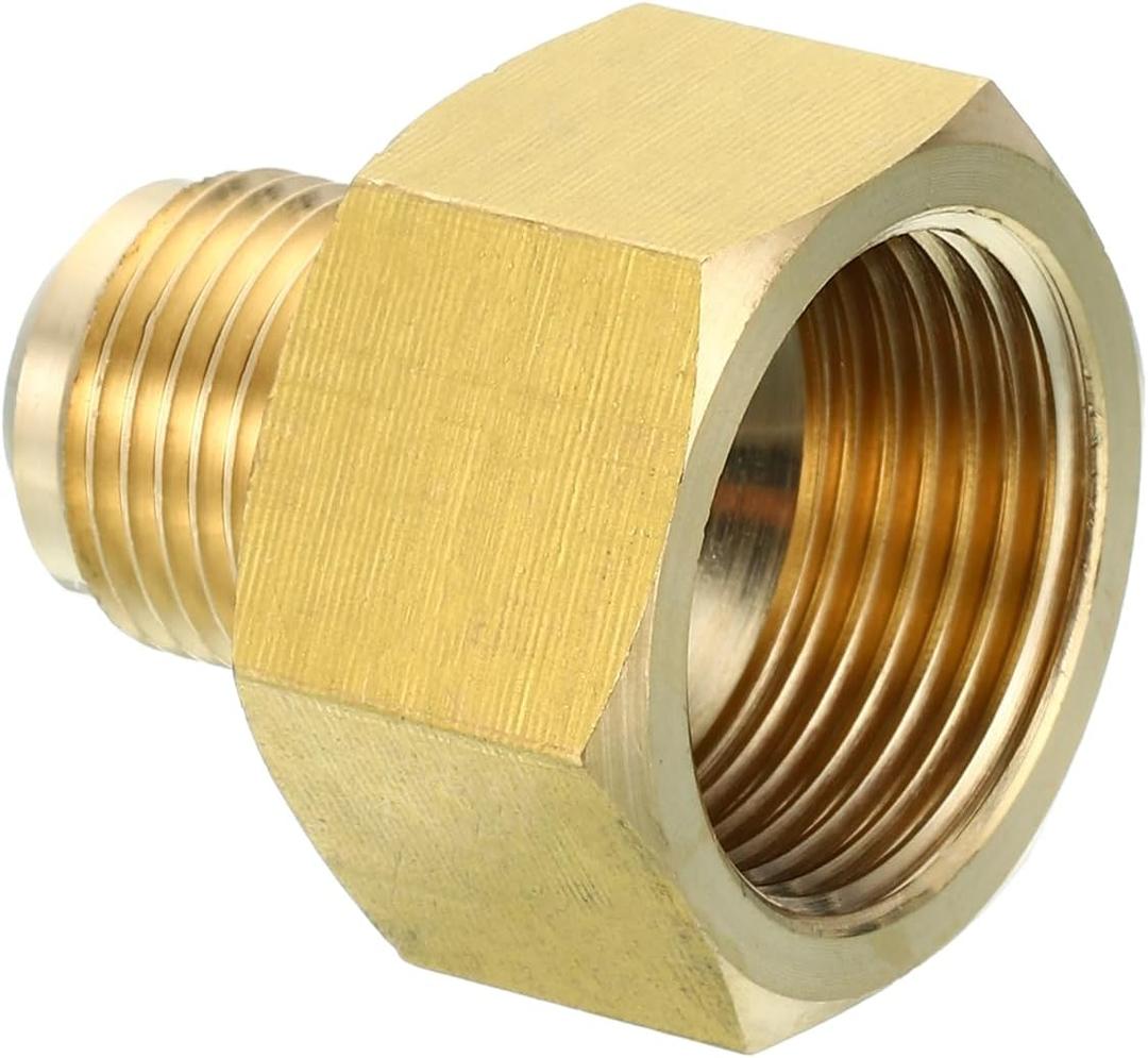 PATIKIL 3/4 Inch (1-1/16-14UNF) Female x 1/2 Inch (3/4-16UNF) Male SAE 45 Degree Flare Brass Connector for Air Gas Pipeline Refrigeration HVAC