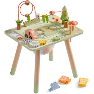 ROBUD Activity Table, 11-in-1 Montessori Learning Table with Bead Maze, Gears, Track, Shape Matching, Storage & More, Wooden Montessori Toys for Toddler, Educational Gift for Baby Boys Girls, Green
