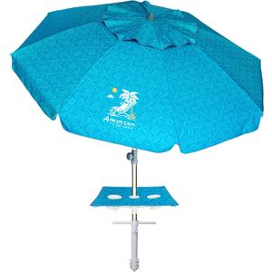 AMMSUN Beach Umbrella with Sand Anchor & Table Tray, Portable Heavy Duty 6.5ft Sun Outdoor Umbrella, UV 50+ Protection, Carry Bag for Beach, Patio, Pool and Garden, Sky Blue Paint