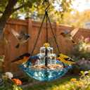 2026 New Hanging Solar Bird Bath Fountain,Hanging Bird Bath for Outside with Solar Fountain,Flowing Water Large Humming Birds Baths Fountains with Solar Pump & Glass Bowl, for Outdoor, Gardens (Blue)