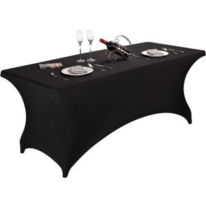 LZY Spandex Fitted Stretch Table Cover for 6 ft or 4ft or 8ft Folding Table, Rectangular Cocktail Tablecloth, Perfect for Party or Banquet (6FT Black)