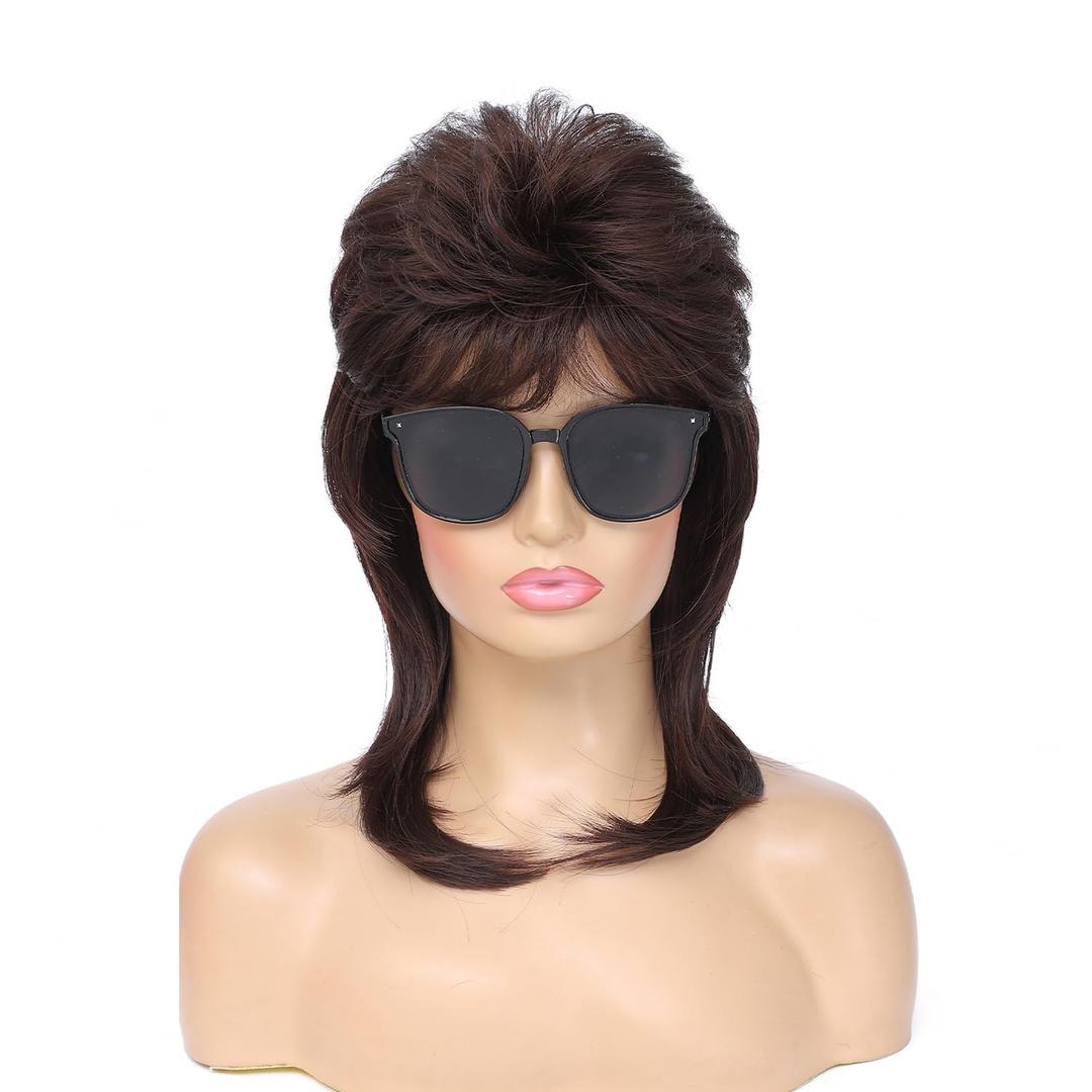 Adequate Mullet Wigs for Women, Joe Dirt, Emo Wig, 80s 90s Costumes Fancy Party Accessory Cosplay Wig, Halloween Man x (Dark Brown)