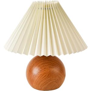 KUNJOULAM Cute Small Pleated Lamp, Modern Bedside Nightstand/Table Lamp with Beige Lampshade, Metal Base for Bedroom, Home Office, Living Room, Kids Dorm with E12 Bulb (Beige+Brown)