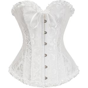 Bustier Corset Top for Women | Overbust Lace Up Waist Cincher Shapewear Lingerie (Small, White)