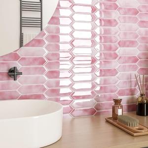 ReWallpaper 17-Sheet Peel and Stick Tile Backsplash Self Adhesive Wall Tiles for Bathroom Waterproof Pink Marble Long Hexagon Stick on Backsplash for Kitchen RV Laundry Room Easy to Install 12x12 inch