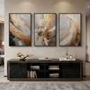 Large Framed Neutral Abstract Wall Art for Living Room, 3 Piece Modern Canvas Prints Paintings Artwork for Walls, Oversized Beige Gold Pictures for Hallway Dining Bedroom Office Wall Decor 24x36 In